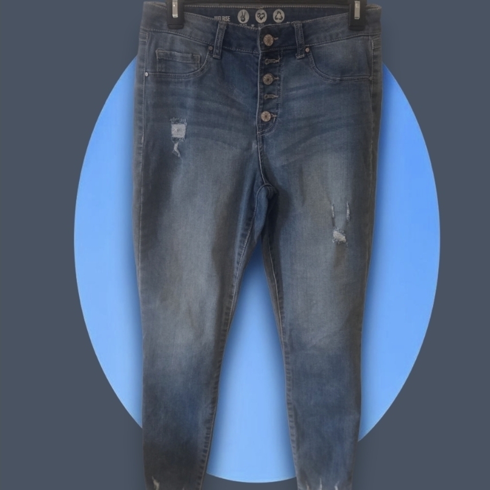 High Rise Distressed Blue Jeans